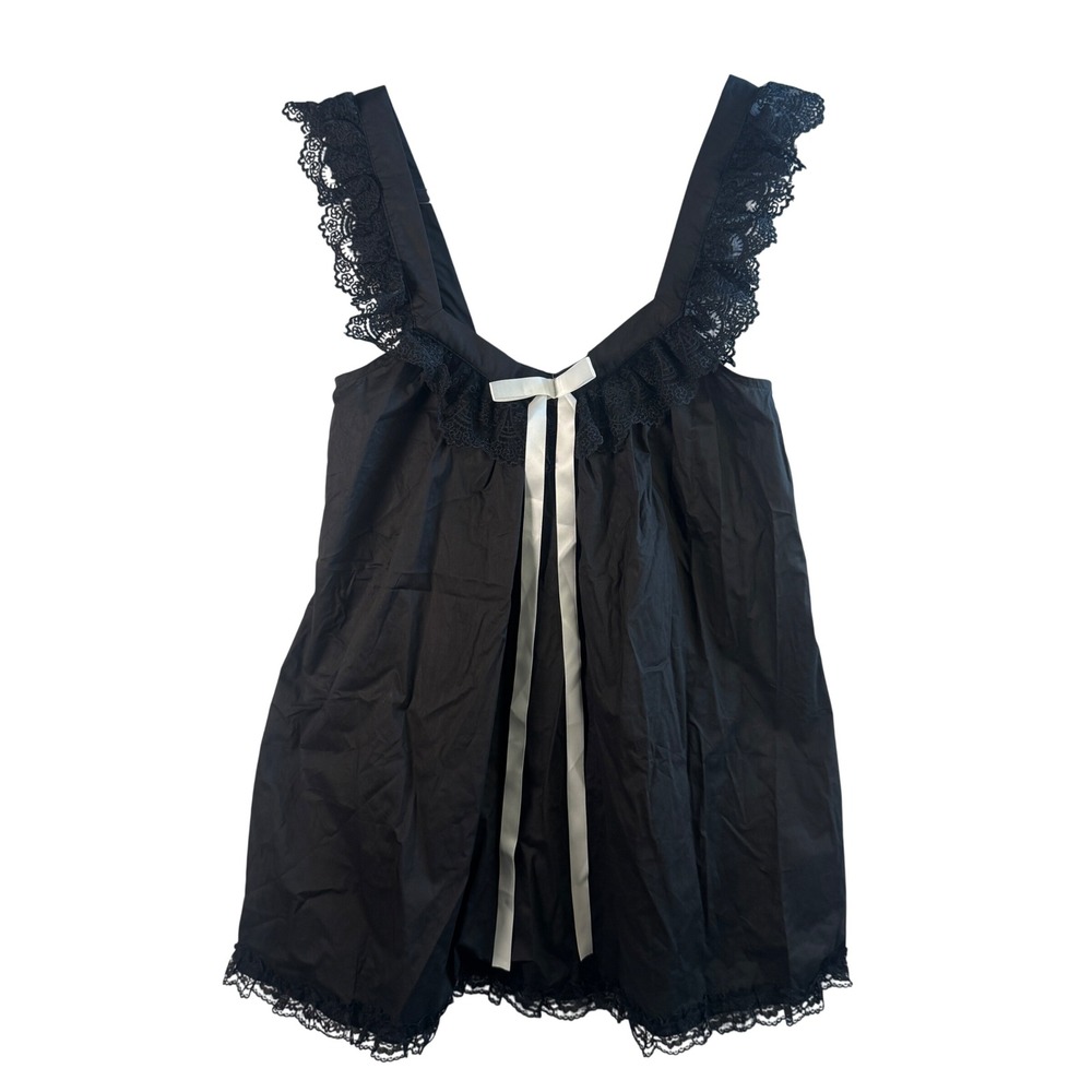 Edikted Black Lace Trim Babydoll Mini Dress Cotton Bow Coquette S Whimsigoth NWT